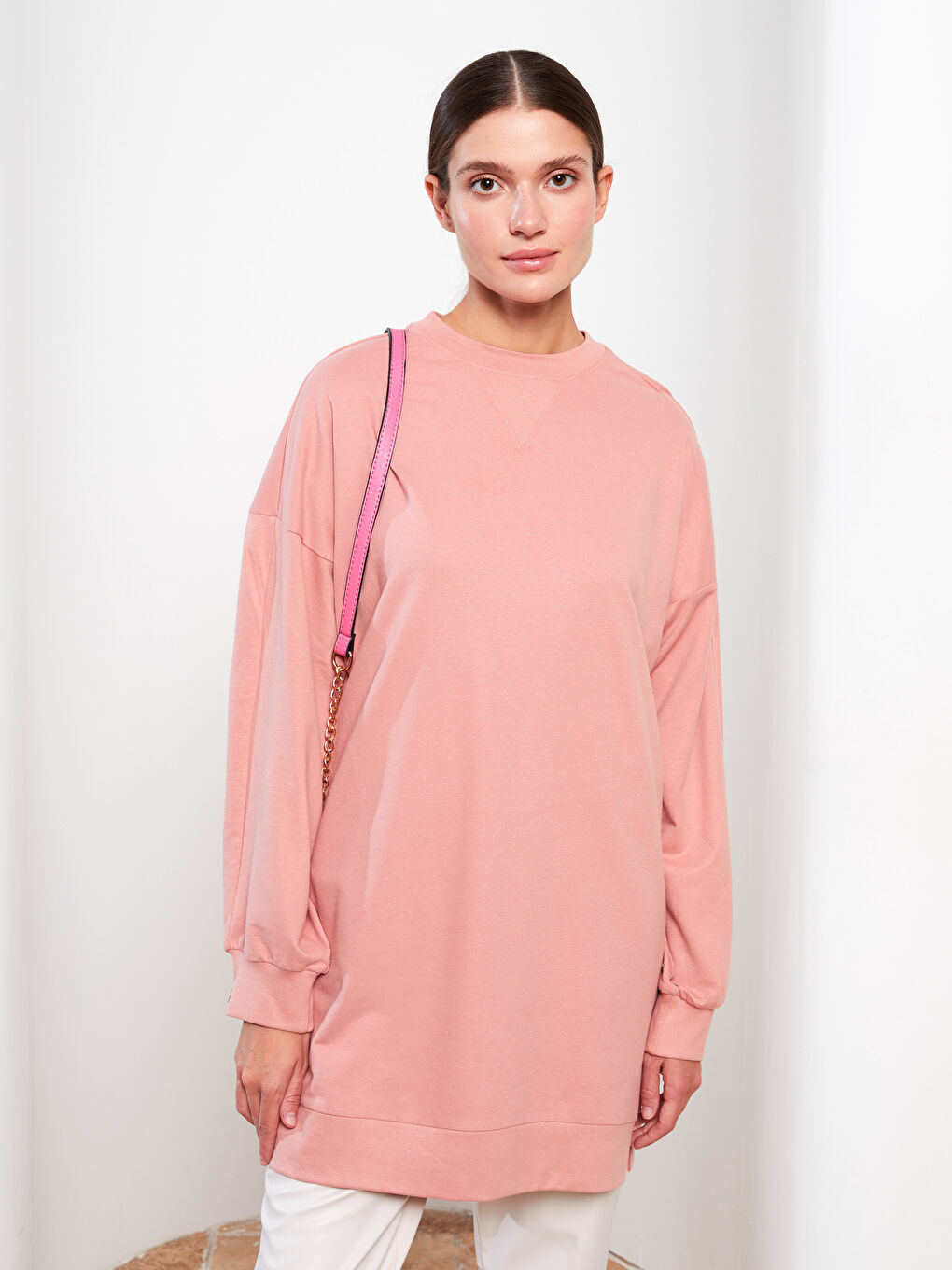 LCW Modest Crew Neck Plain Oversize Women's Sweatshirt Tunic -W2ER36Z8-RYJ