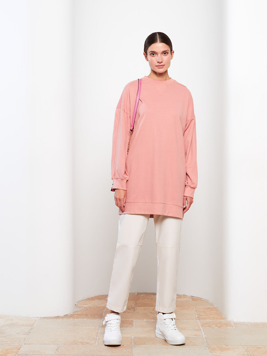 LCW Modest Crew Neck Plain Oversize Women's Sweatshirt Tunic -W2ER36Z8-RYJ