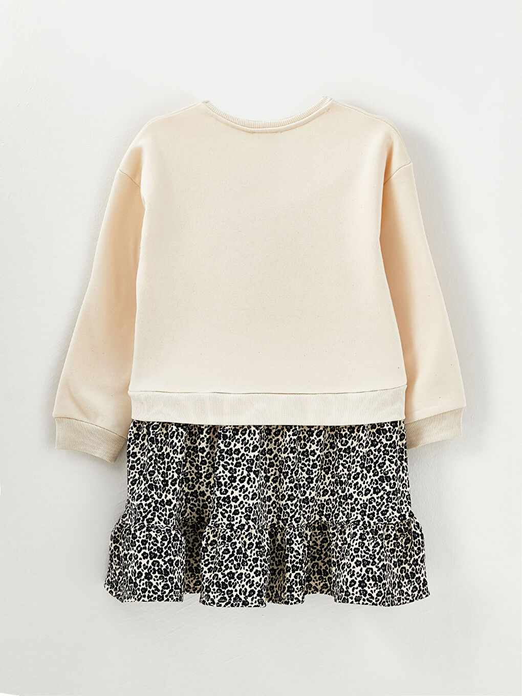 Crew Neck Patterned Long Sleeve Girls' Dress-1