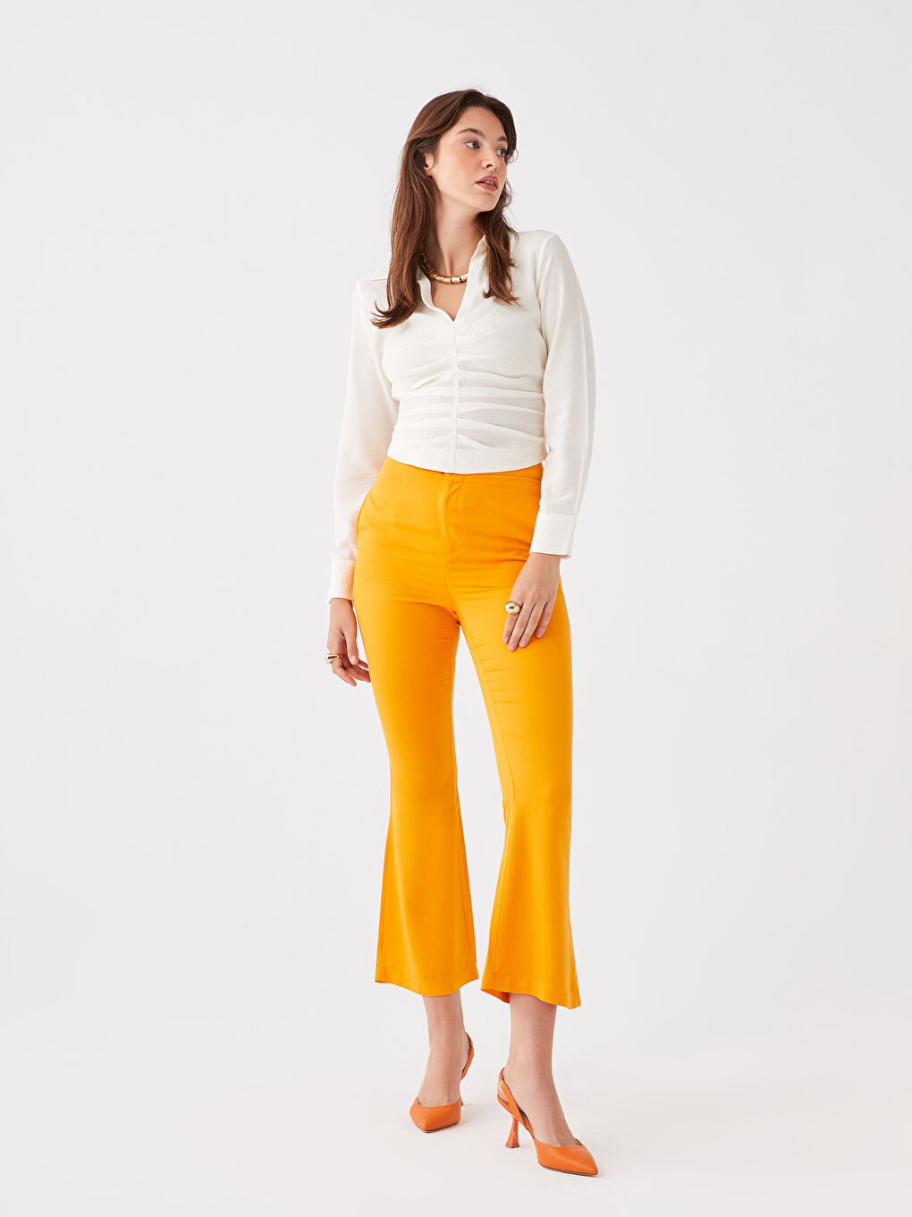 LCW Vision Shirt Collar Pleated Long Sleeve Women's Blouse -W2ER45Z8-FDH