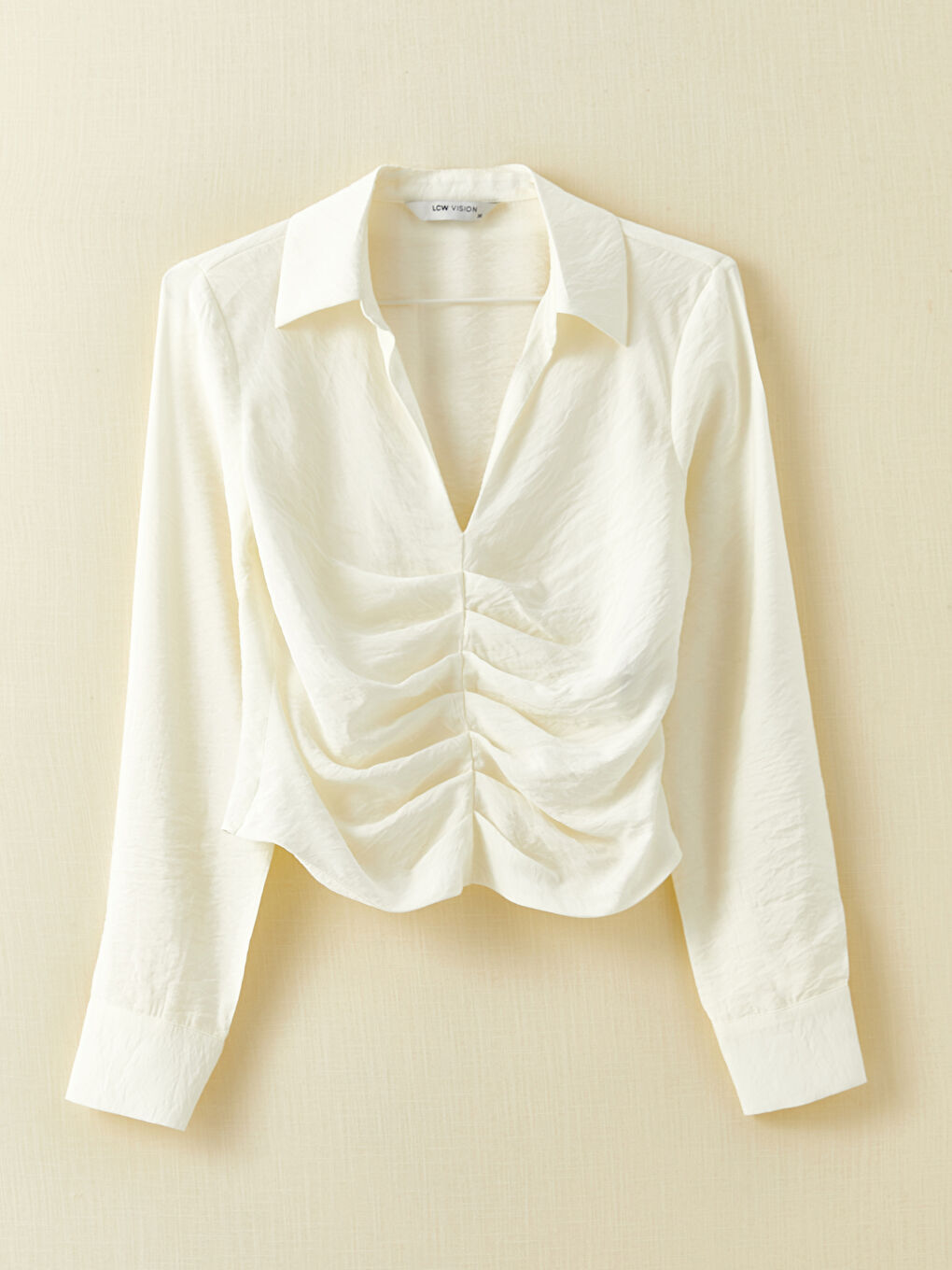 LCW Vision Shirt Collar Pleated Long Sleeve Women's Blouse -W2ER45Z8-FDH