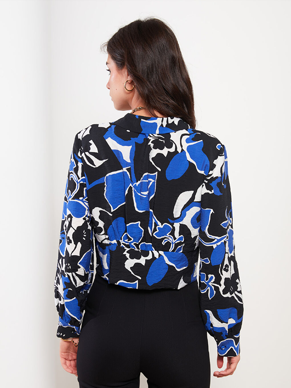 Kragenhals Gemustert Langarm Bluse für Damen-4