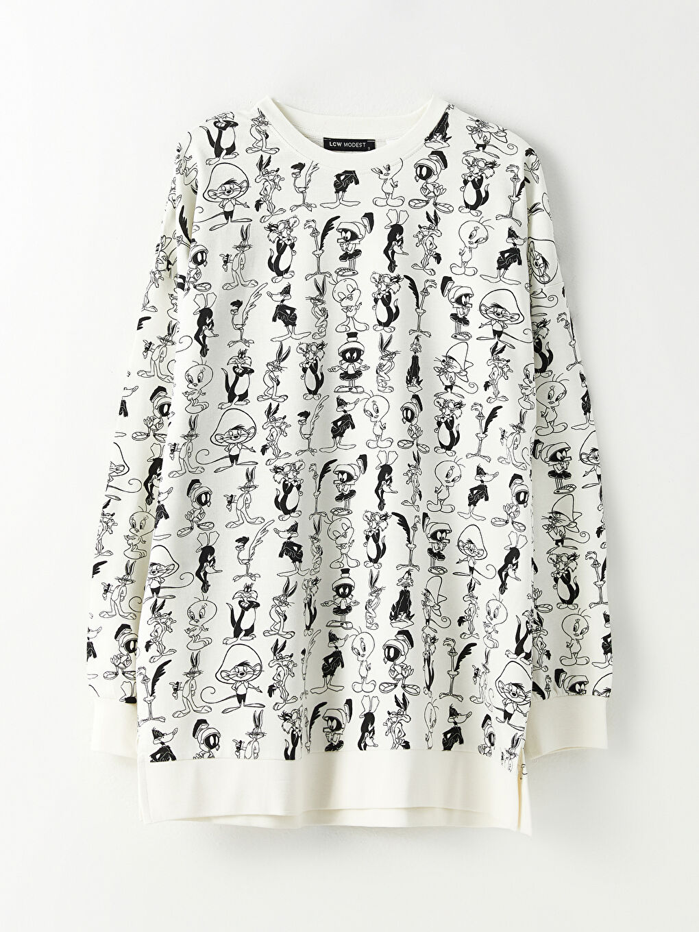 LCW Modest Crew Neck Bugs Bunny Printed Long Sleeve Oversize Women's Sweatshirt Tunic -W2ER49Z8-LRA