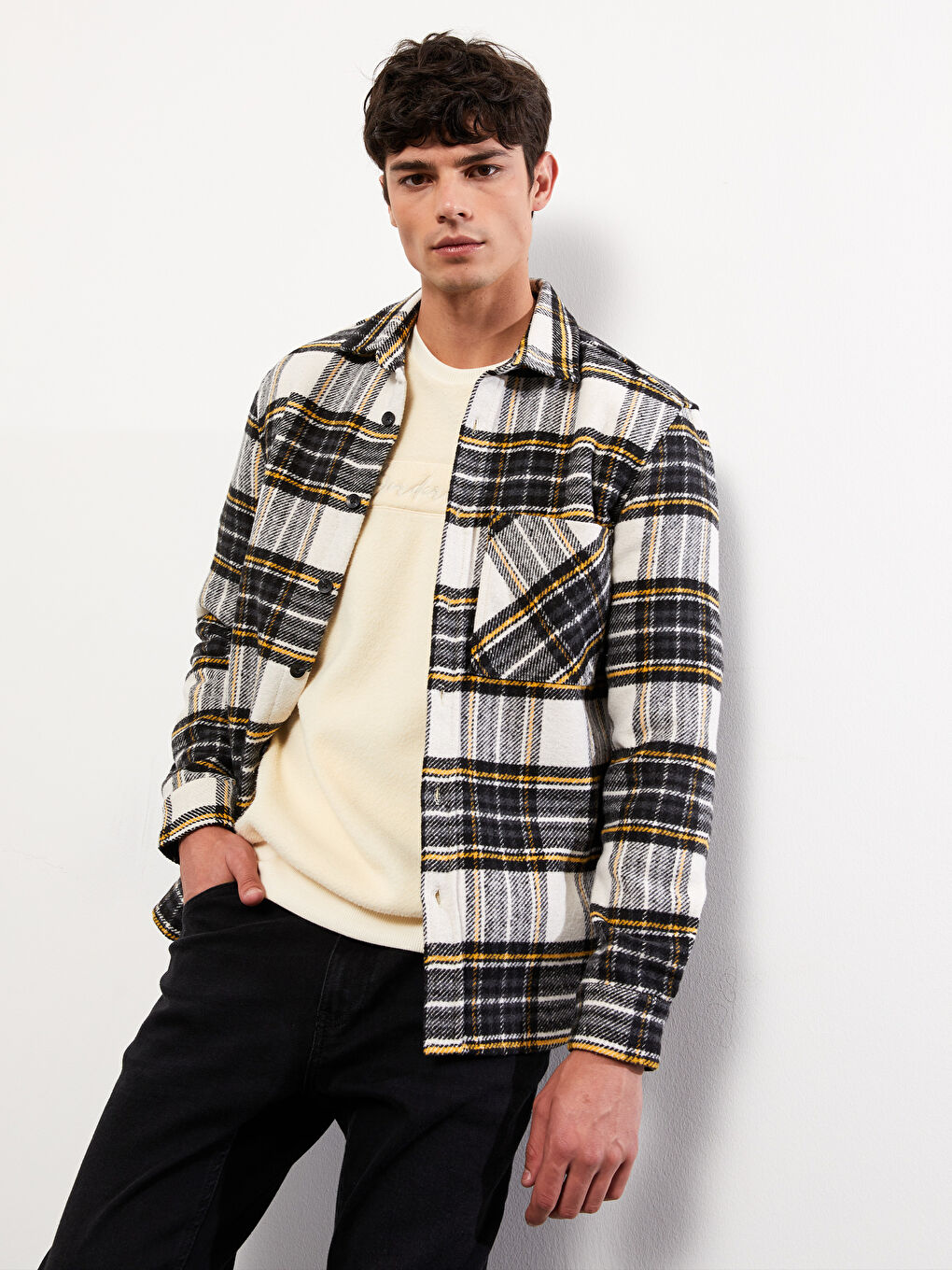 Regular Fit Long Sleeve Plaid Men's Flannel Shirt Jacket -W2ER54Z8-LLX