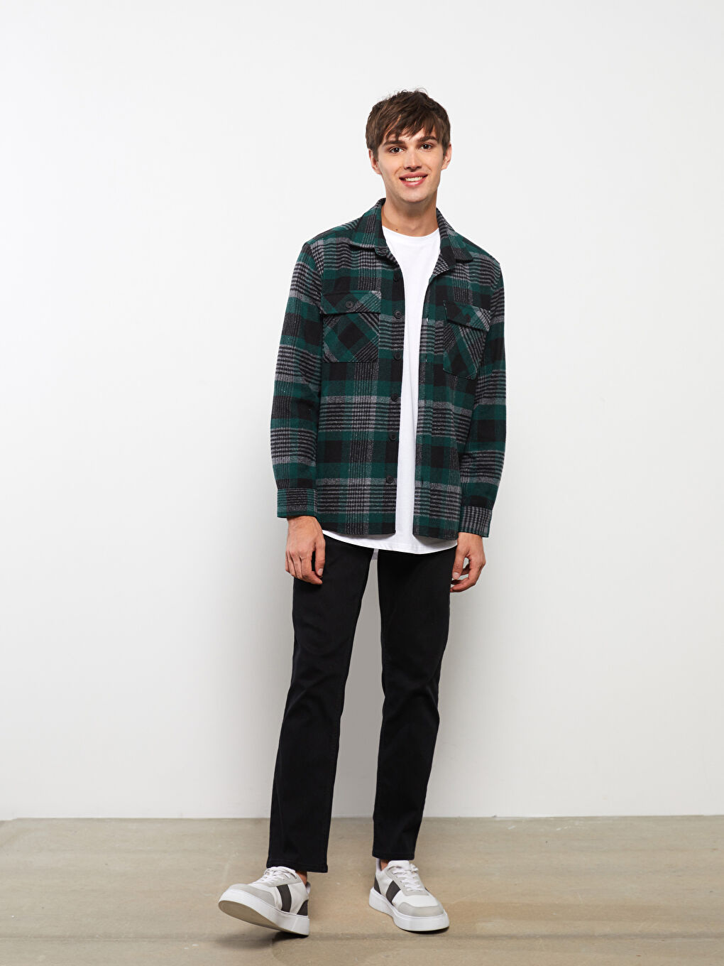 Yeşil Regular Fit Uzun Kollu Ekose Erkek Oduncu Gömlek-2