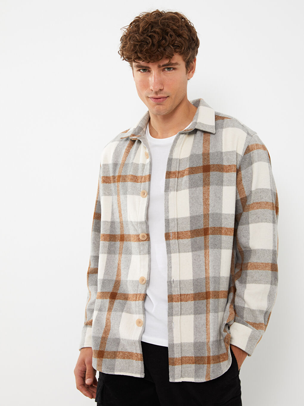 Relaxed Fit Long Sleeve Plaid Men's Lumberjack Shirt Jacket