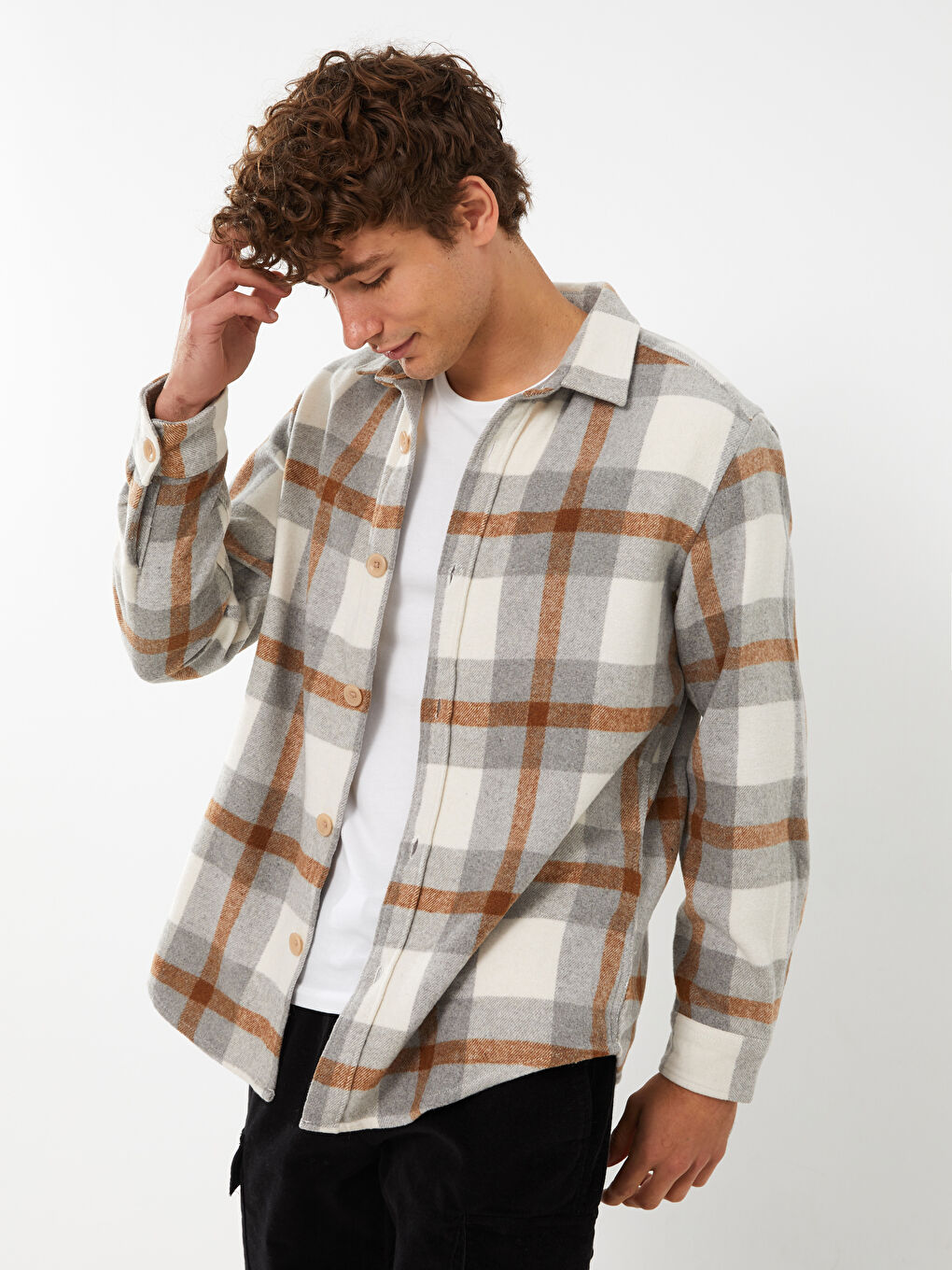 Relaxed Fit Long Sleeve Plaid Men's Lumberjack Shirt Jacket-2