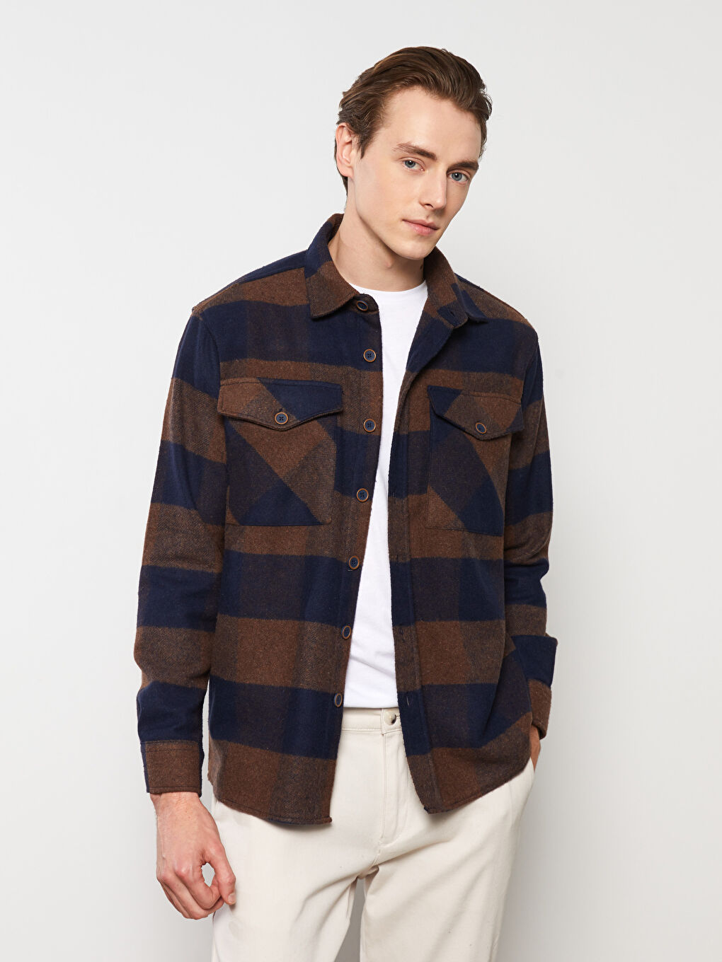 Cămașă din flanel PORTOCALIU Bărbat-1