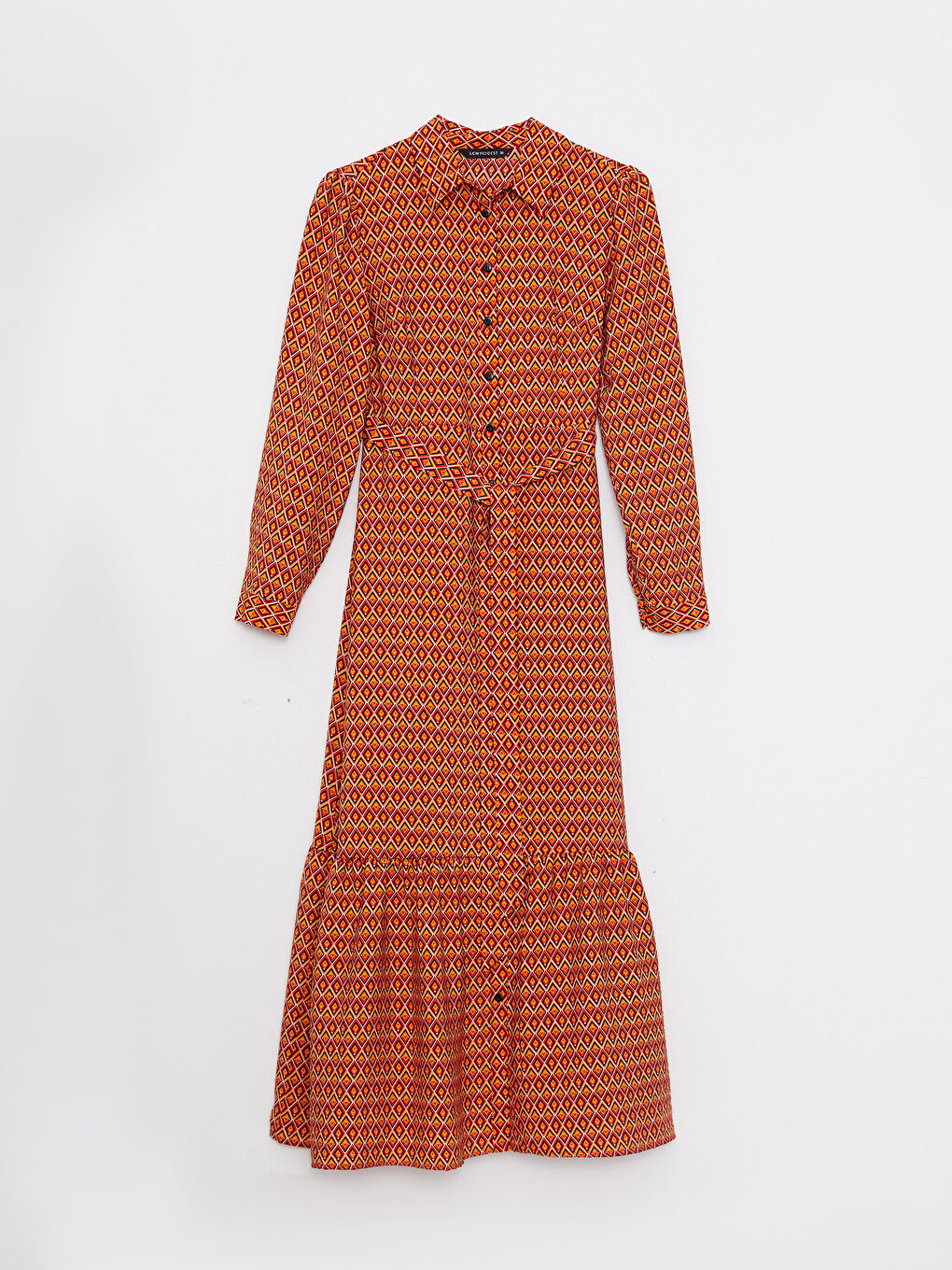 LCW Modest Collared Neck Patterned Long Sleeve Women's Dress -W2ER98Z8-LSR