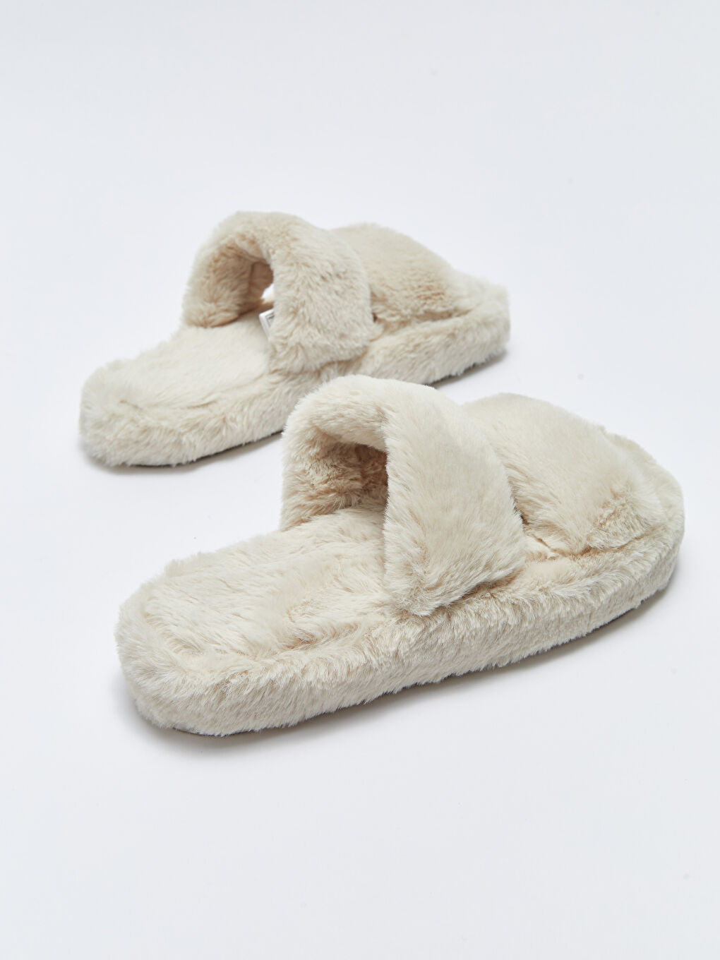 Bej Pelüş Çift Bantlı Kadın Ev Terliği-4