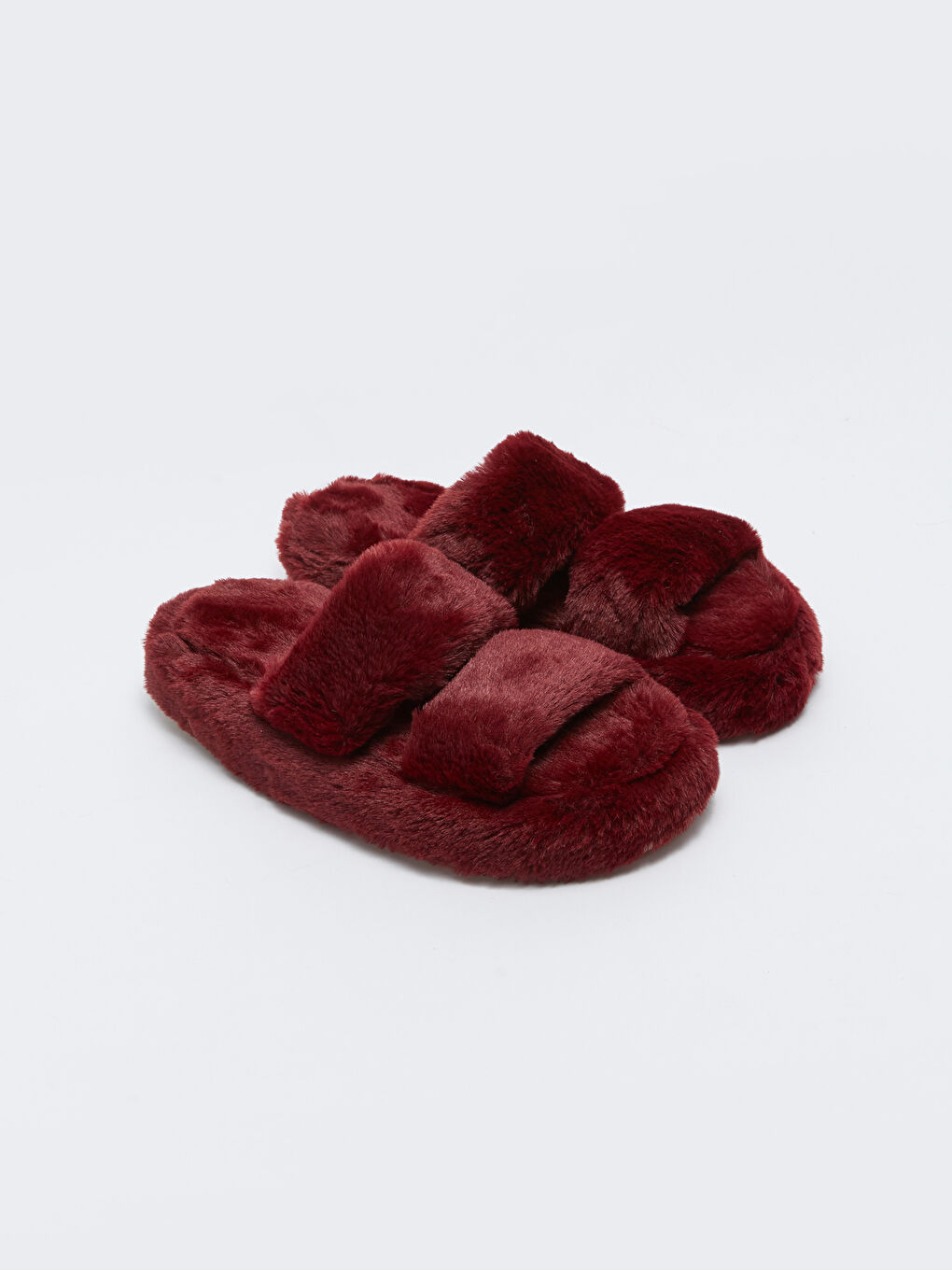 Bordo Pelüş Çift Bantlı Kadın Ev Terliği