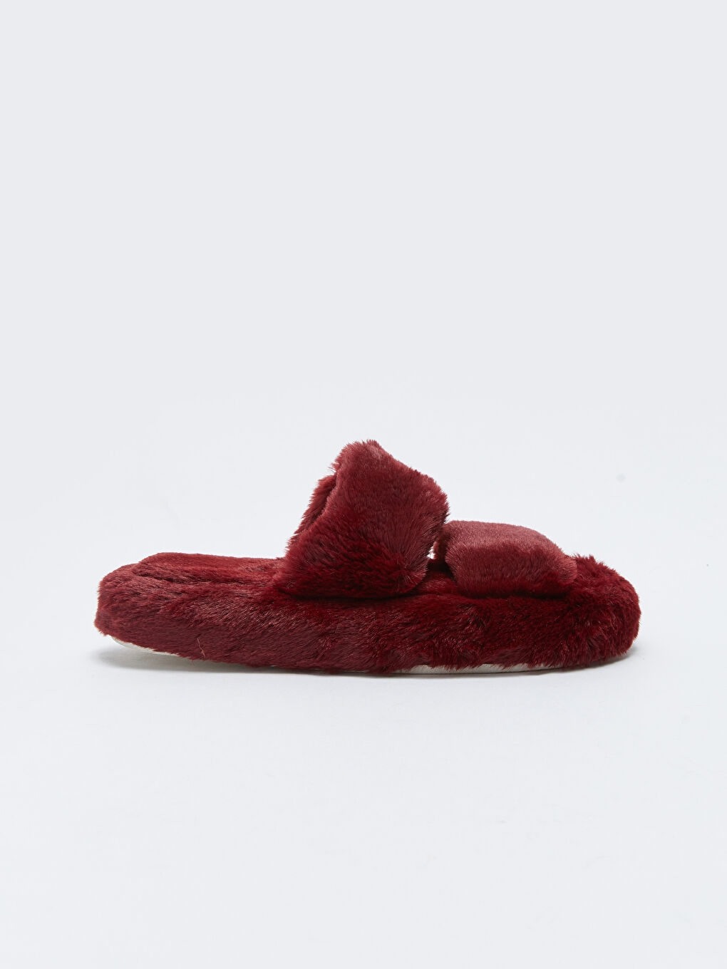 Bordo Pelüş Çift Bantlı Kadın Ev Terliği-1