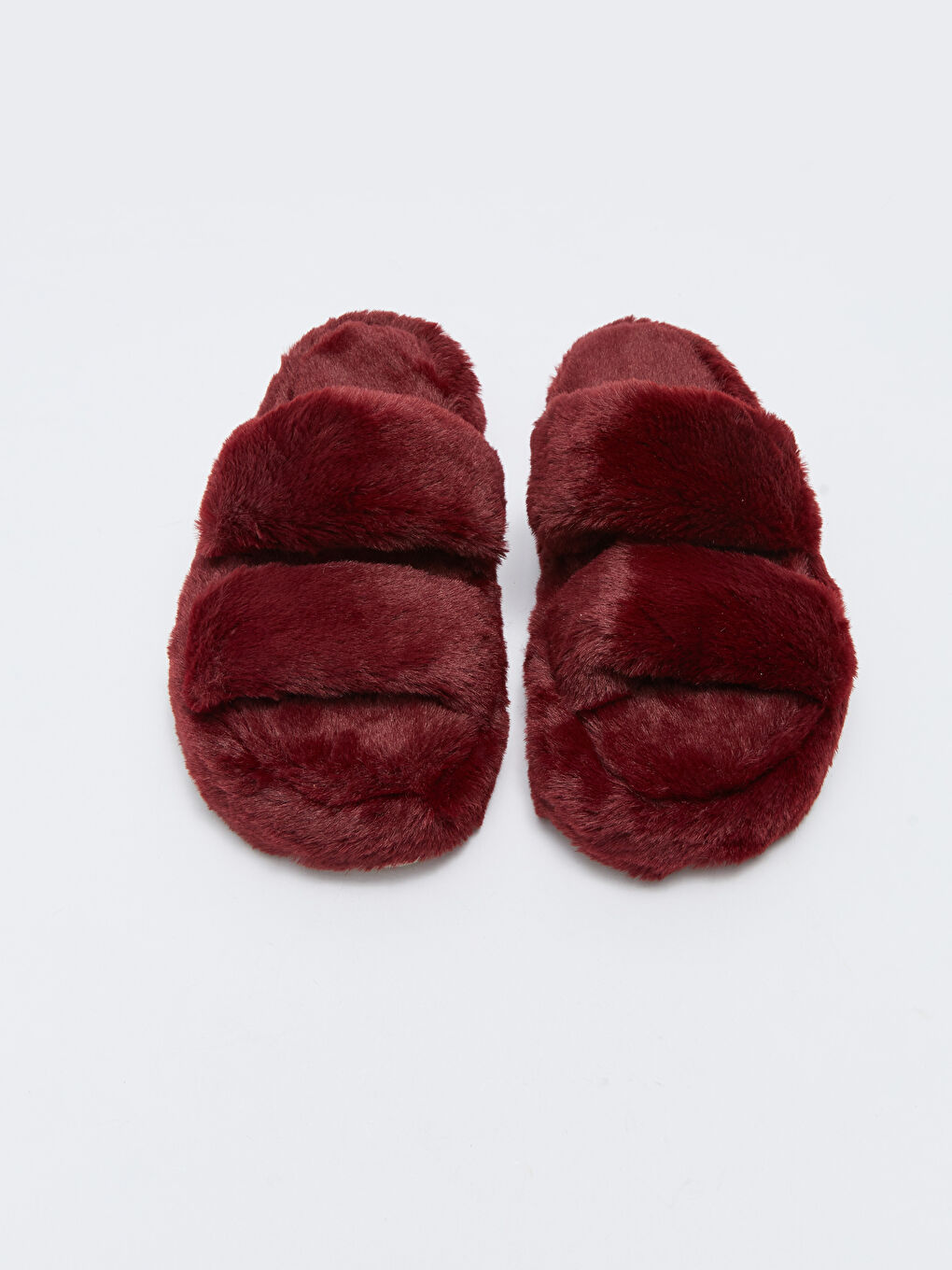 Bordo Pelüş Çift Bantlı Kadın Ev Terliği-2