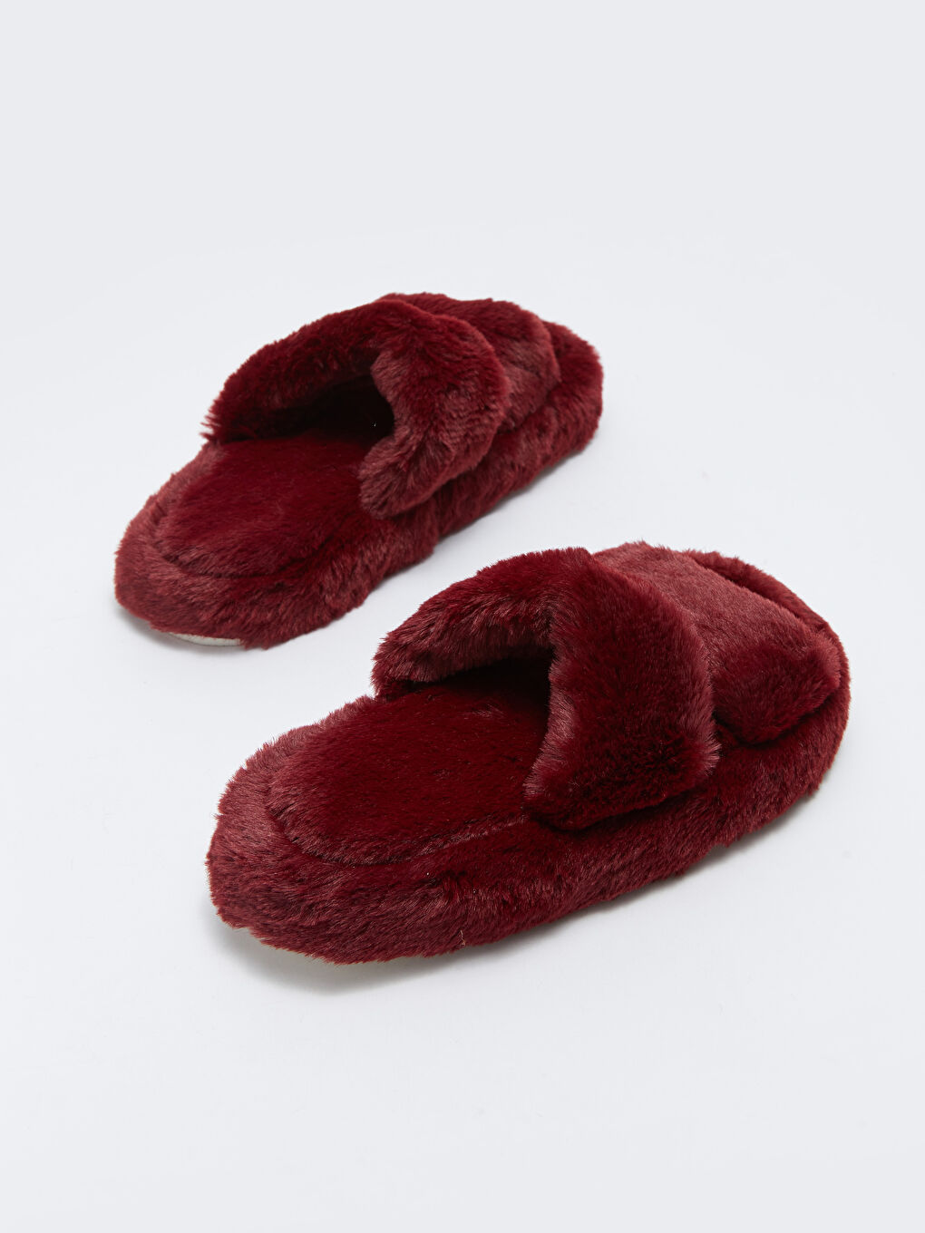 Bordo Pelüş Çift Bantlı Kadın Ev Terliği-4