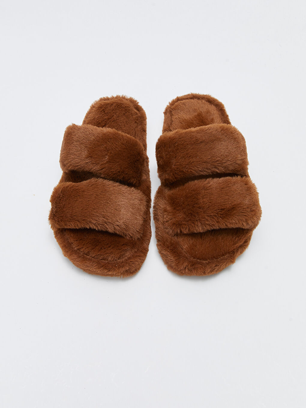 Kahverengi Pelüş Çift Bantlı Kadın Ev Terliği-2