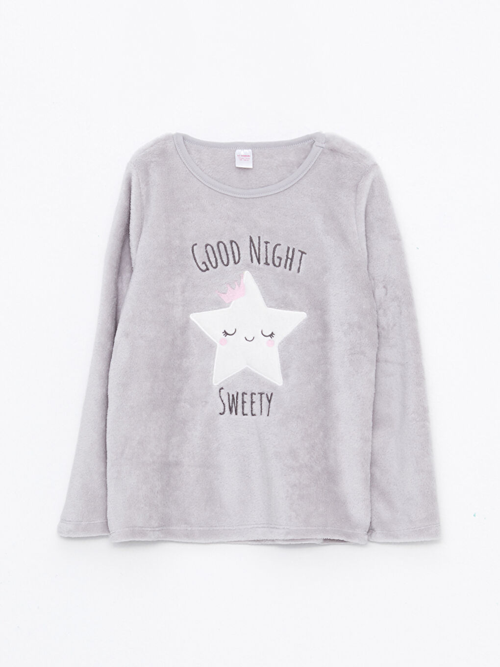 LCW Kids Crew Neck Embroidered Long Sleeve Plush Girls' Pajamas Set -W2ES02Z4-J2E