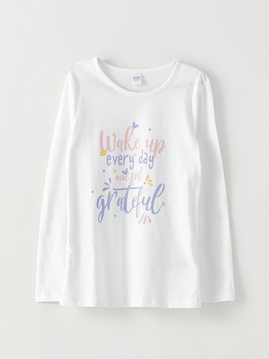 Ekru Bisiklet Yaka Baskılı Uzun Kollu Kız Çocuk Pijama Takımı-1