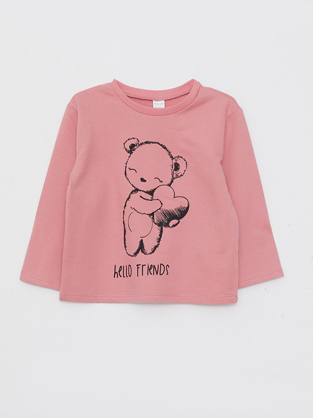 Pembe Bisiklet Yaka Uzun Kollu Baskılı Kız Bebek Tişört