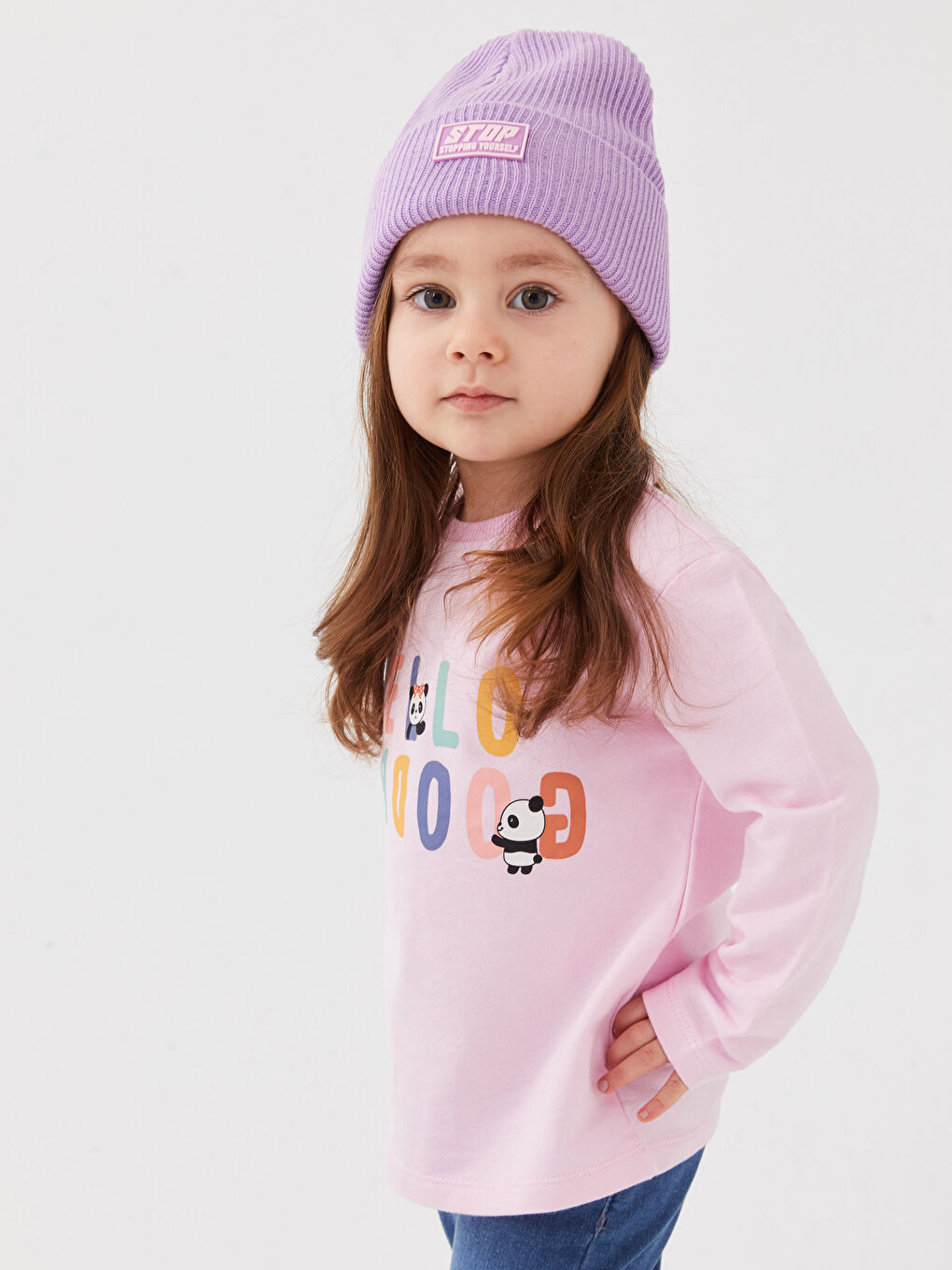 LCW ECO Crew Neck Long Sleeve Printed Baby Girls' T-Shirt -W2ES15Z1-DMQ