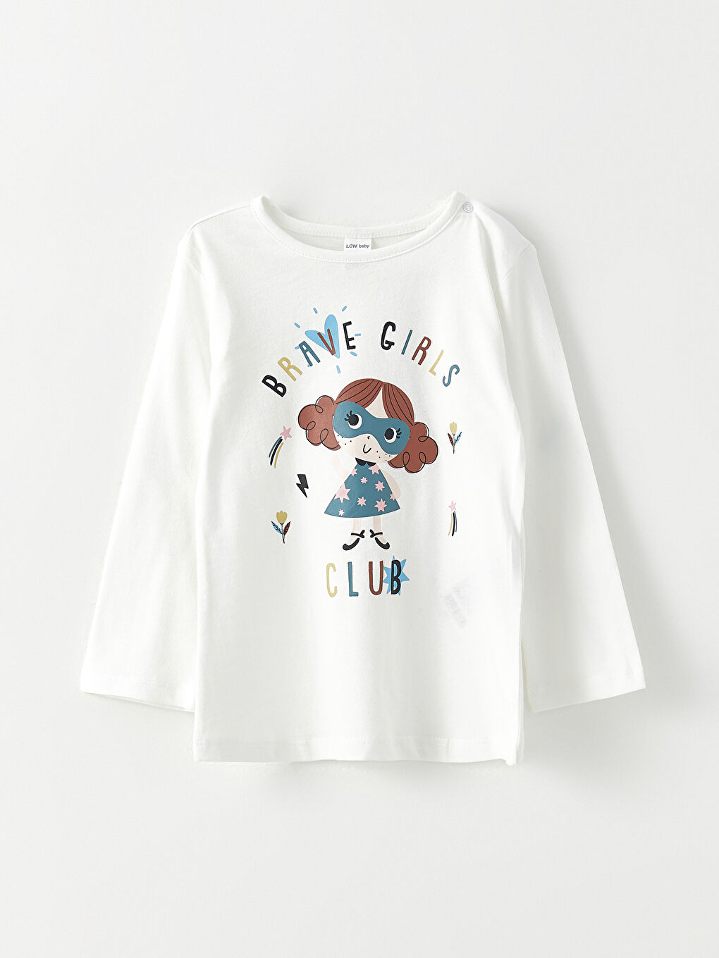 Beyaz Bisiklet Yaka Uzun Kollu Baskılı Kız Bebek Pijama Takım-1