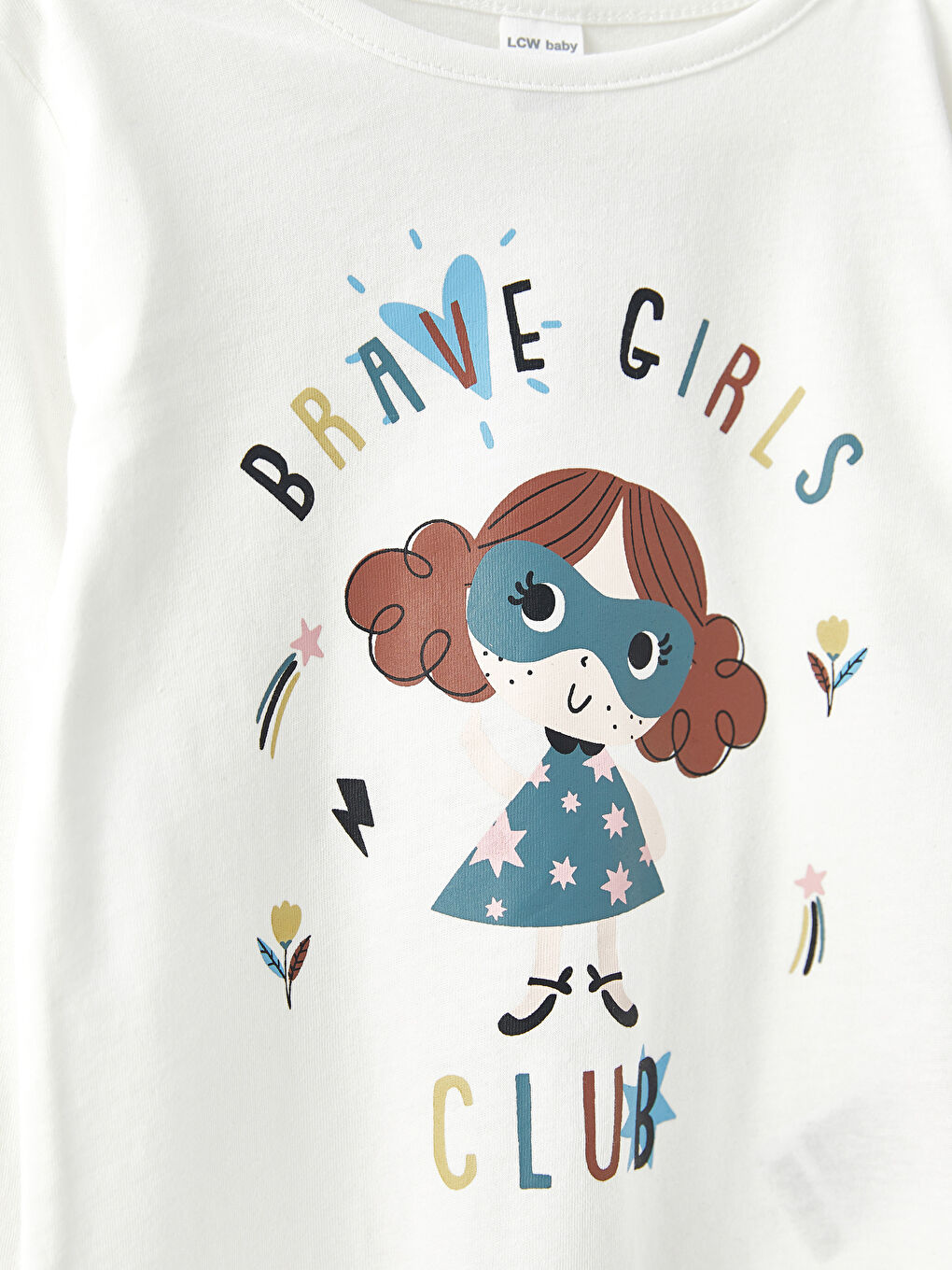 Beyaz Bisiklet Yaka Uzun Kollu Baskılı Kız Bebek Pijama Takım-2