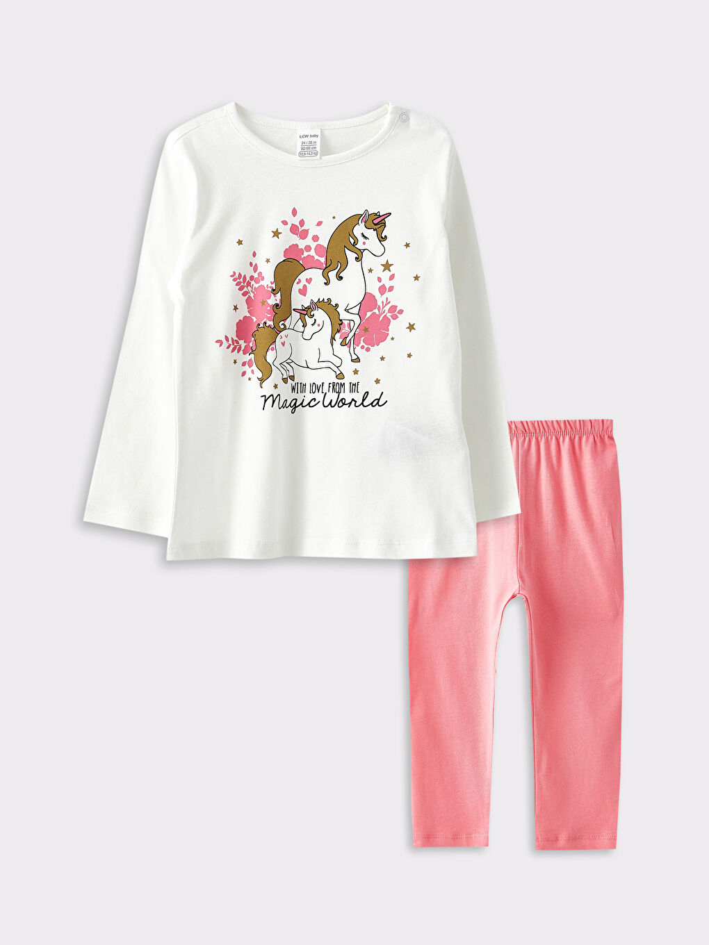 LCW ECO Crew Neck Long Sleeve Printed Baby Girls' Pyjama Set -W2ES20Z1-J5E