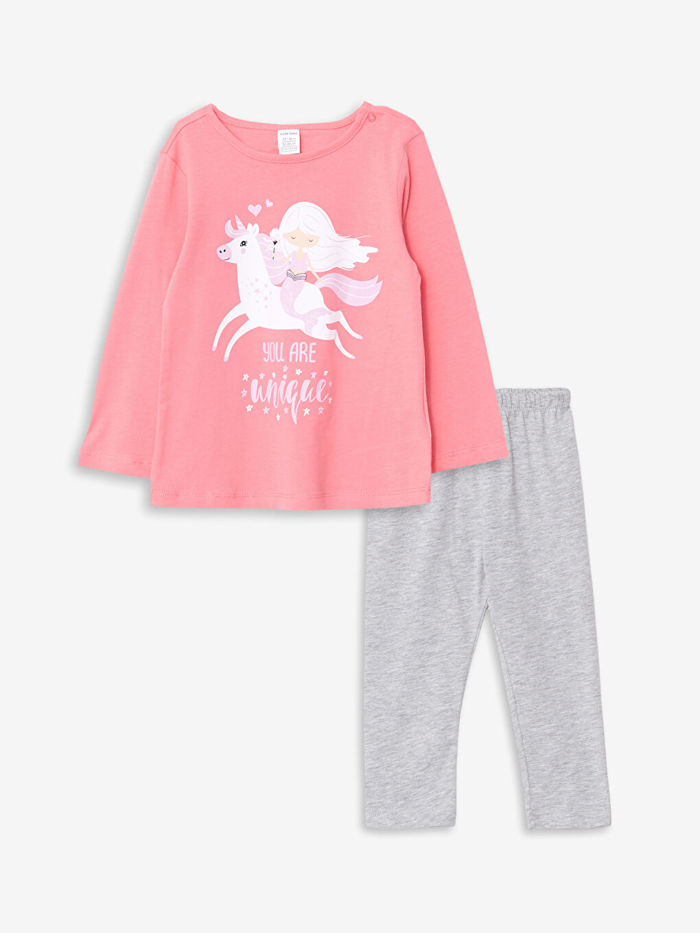 LCW ECO Crew Neck Long Sleeve Printed Baby Girl Pajama Set -W2ES23Z1-GSY