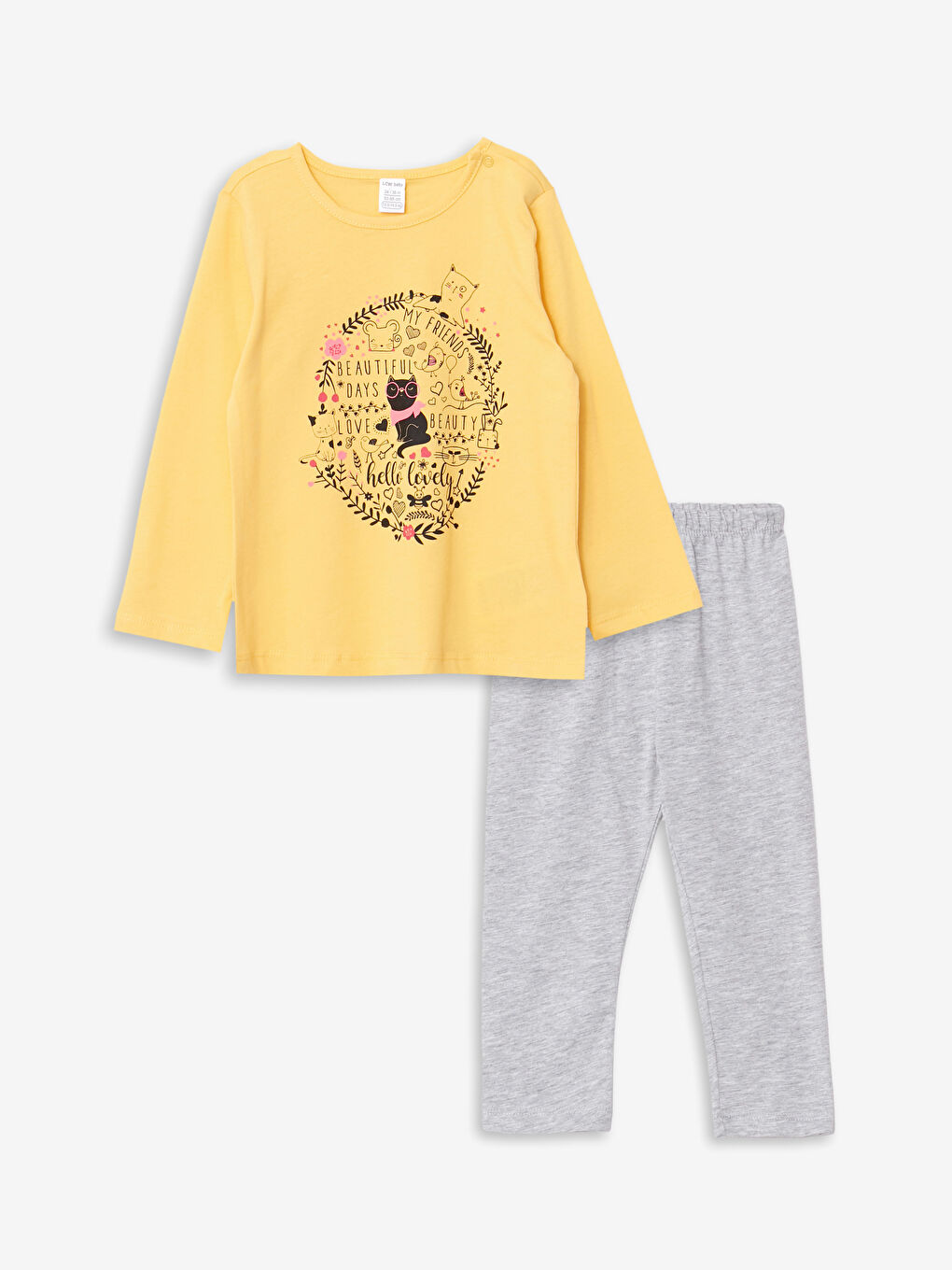 LCW ECO Crew Neck Long Sleeve Printed Baby Girl Pajama Set -W2ES25Z1-G1Z