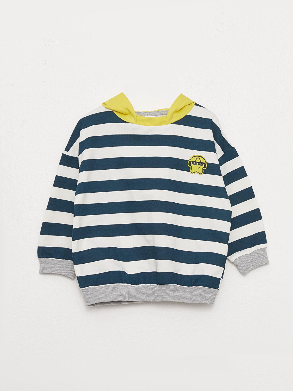 Petrol Kapüşonlu Uzun Kollu Çizgili Erkek Bebek Sweatshirt-3