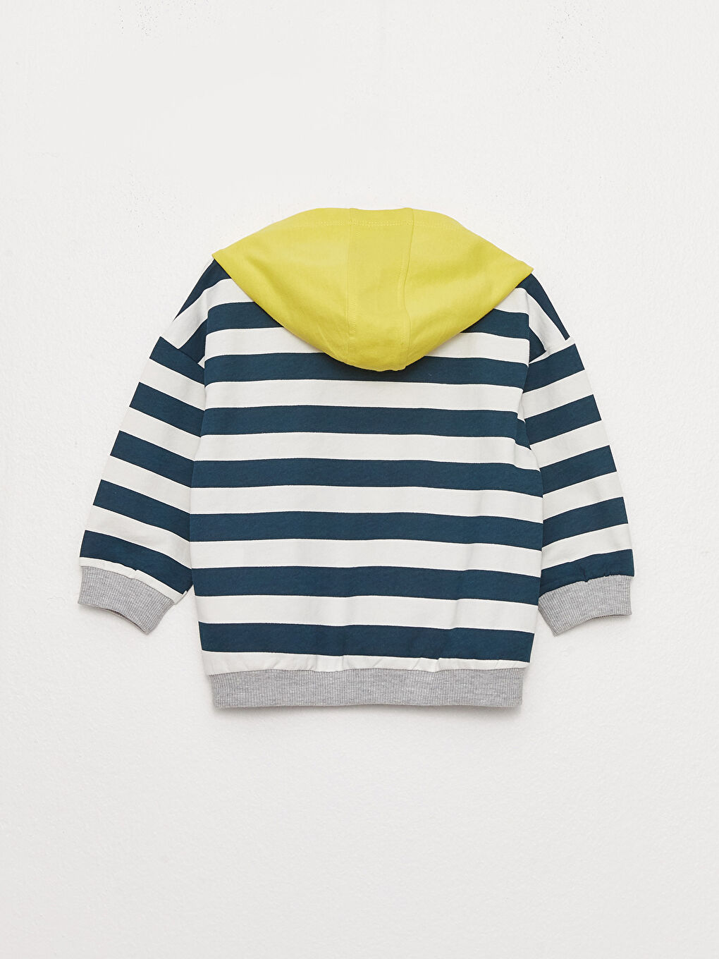 Petrol Kapüşonlu Uzun Kollu Çizgili Erkek Bebek Sweatshirt-4