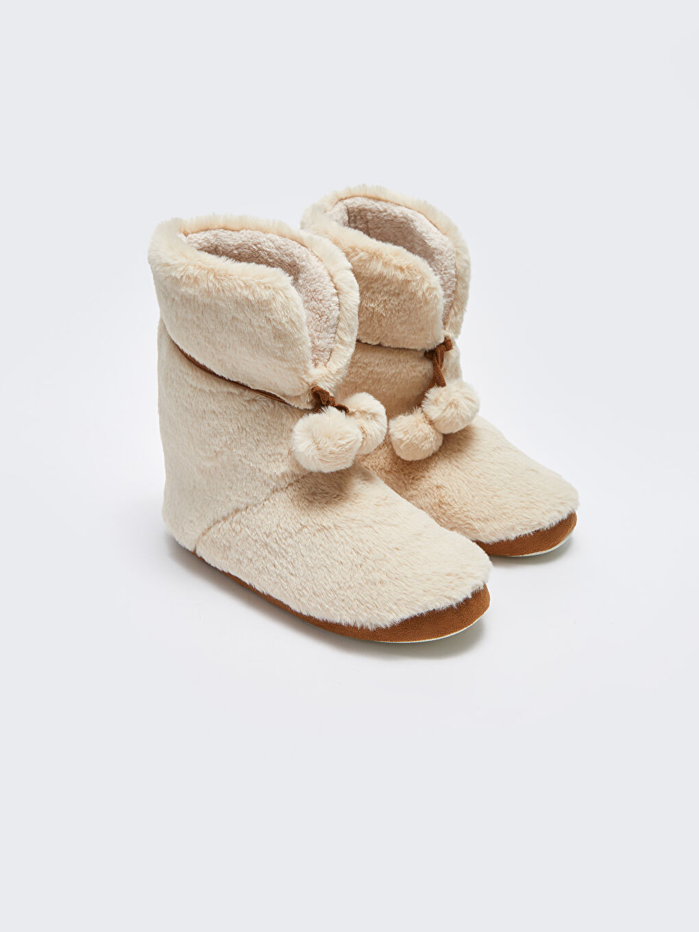 Pompom Detailed Plush Women's House Boots