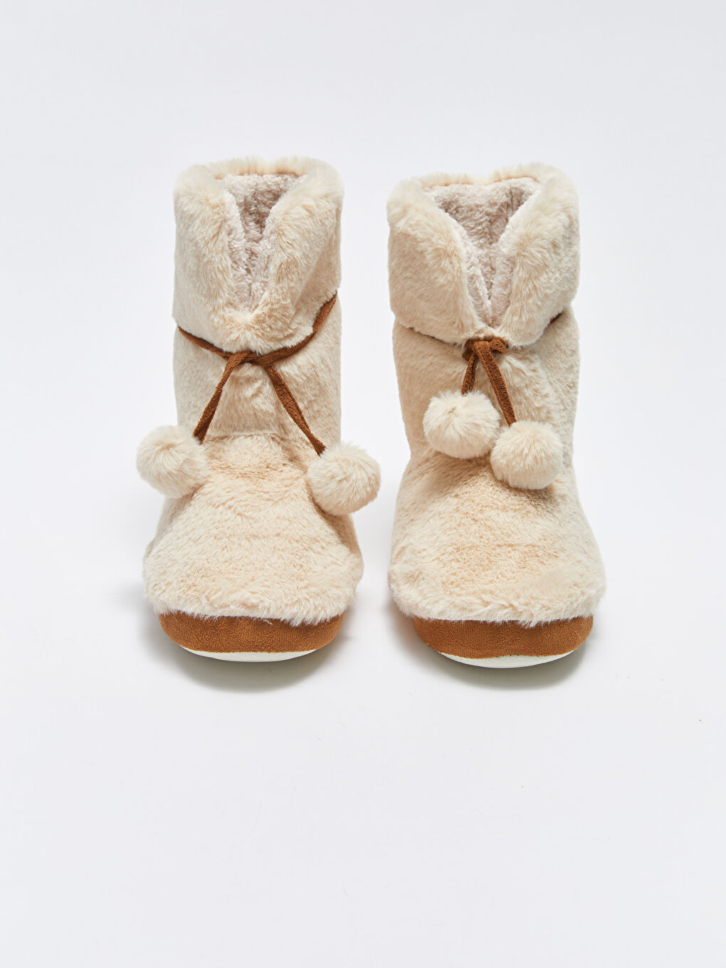 Pompom Detailed Plush Women's House Boots-2