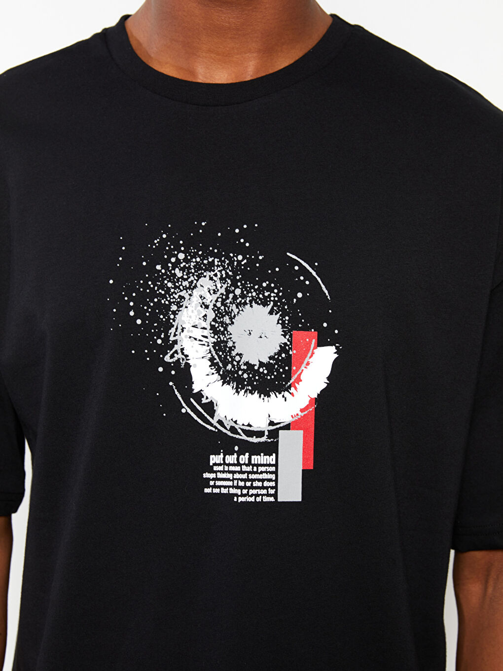 Siyah Bisiklet Yaka Kısa Kollu Baskılı Penye Erkek Tişört-3