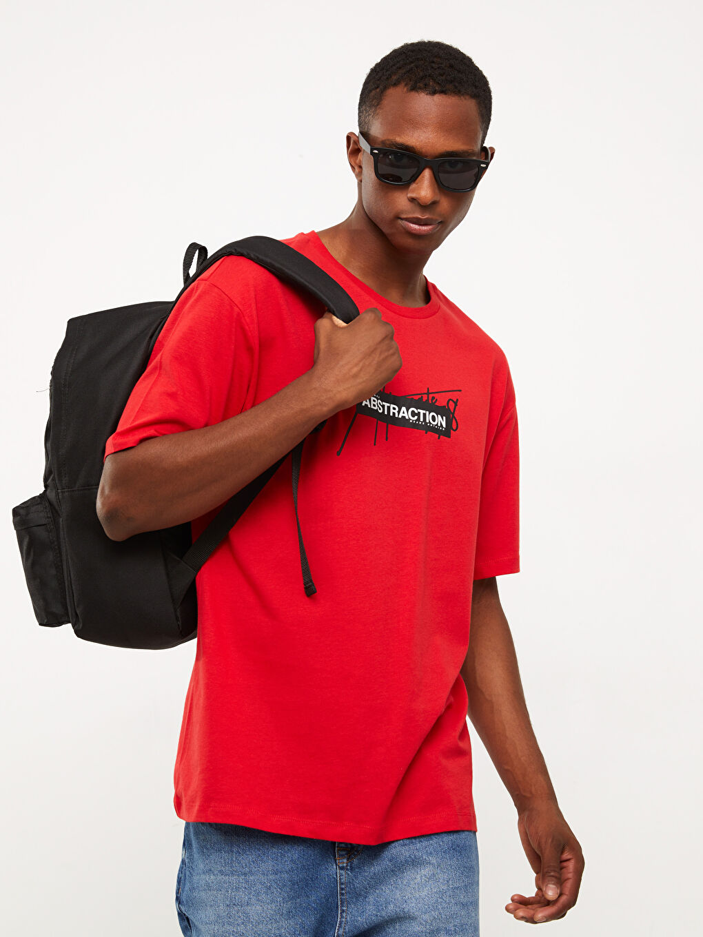 Kırmızı Bisiklet Yaka Kısa Kollu Baskılı Penye Erkek Tişört