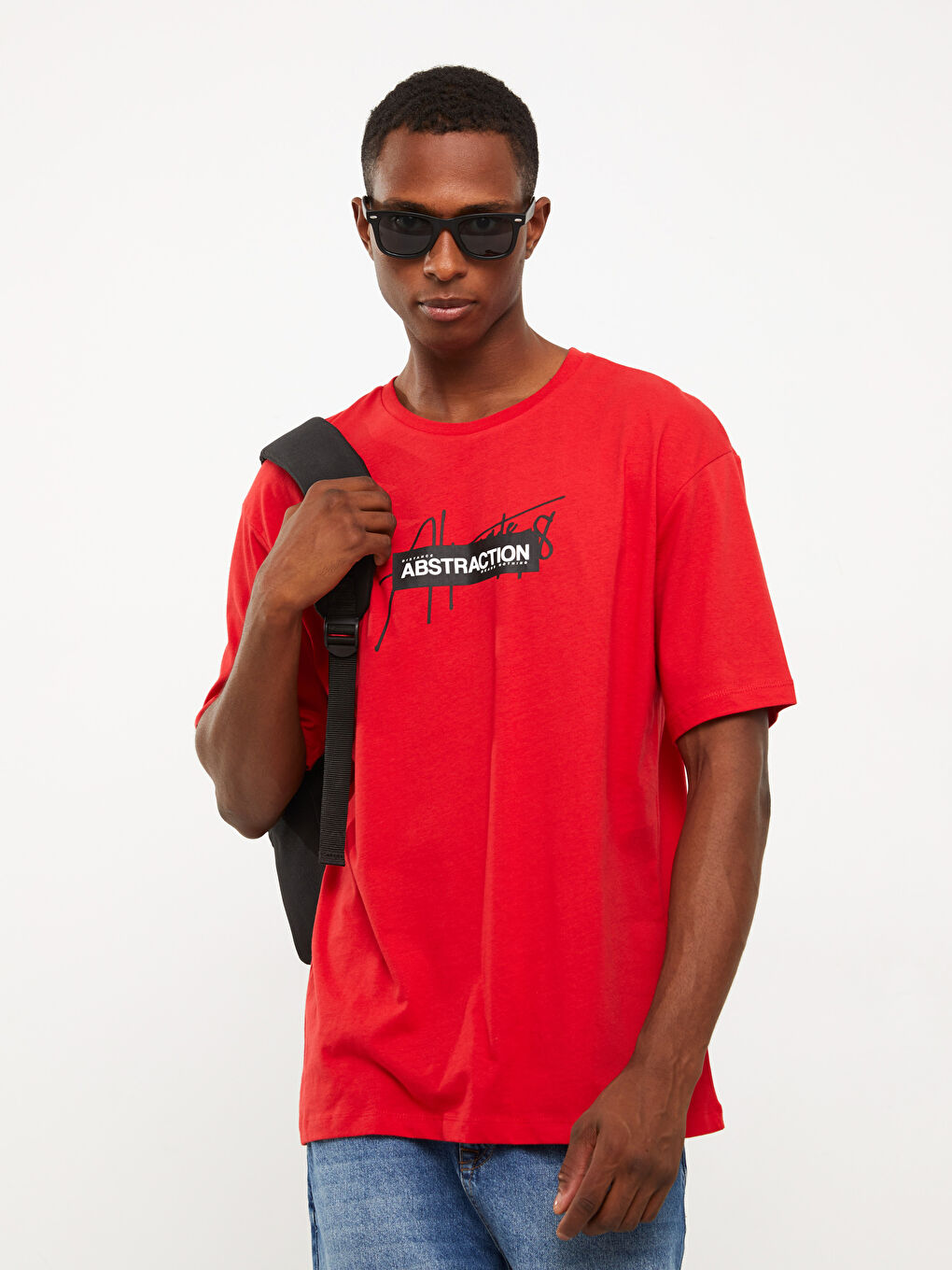 Kırmızı Bisiklet Yaka Kısa Kollu Baskılı Penye Erkek Tişört-1