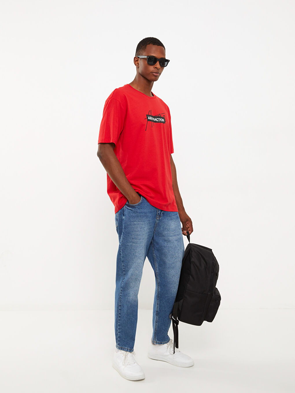 Kırmızı Bisiklet Yaka Kısa Kollu Baskılı Penye Erkek Tişört-2