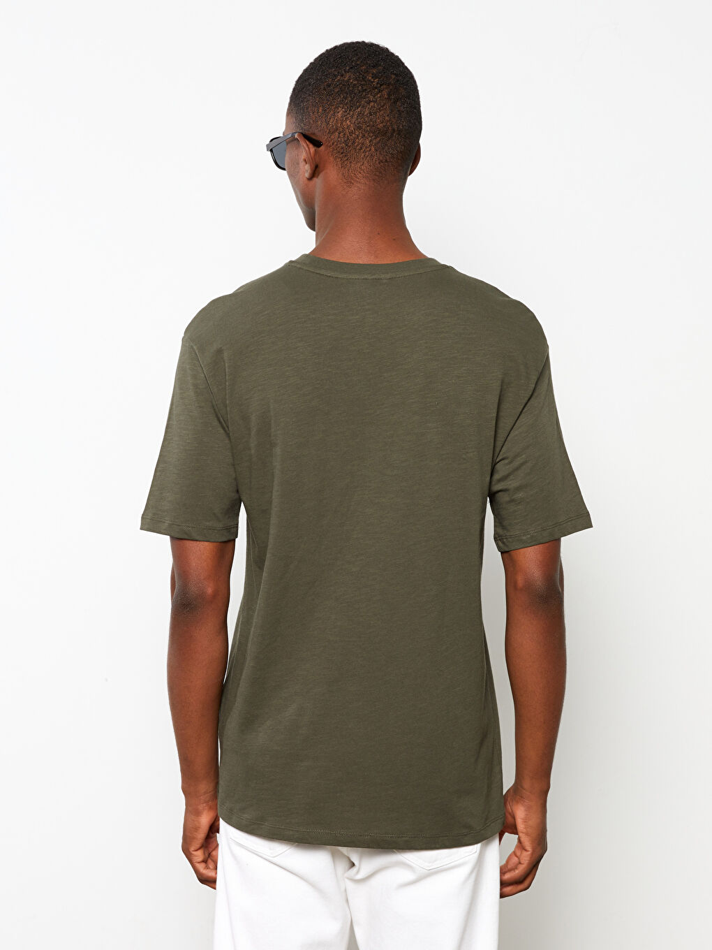 Haki Bisiklet Yaka Kısa Kollu Baskılı Penye Erkek Tişört-5