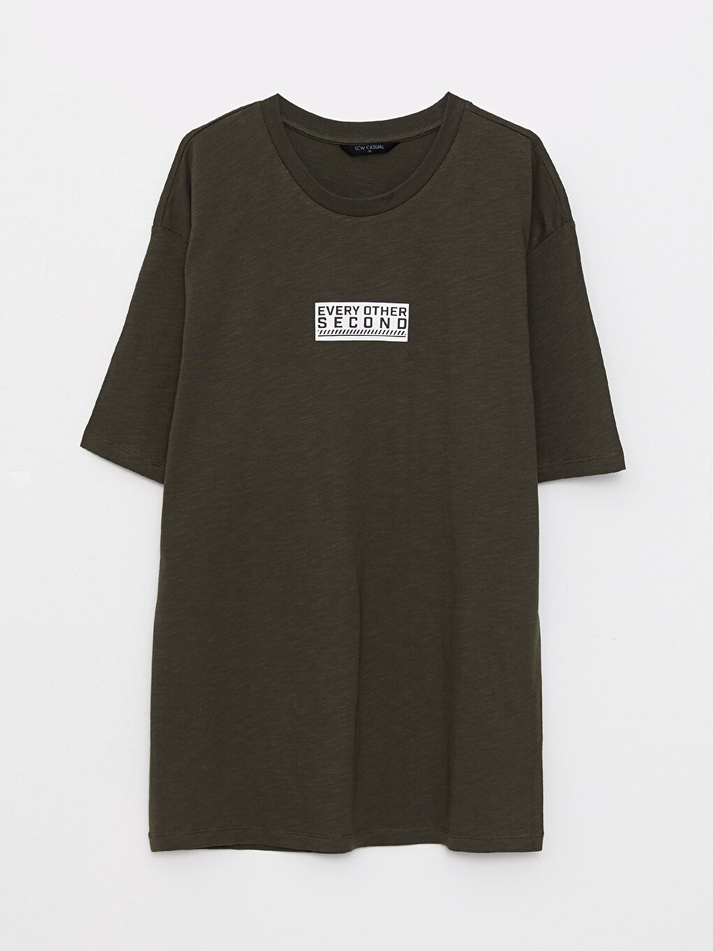 Haki Bisiklet Yaka Kısa Kollu Baskılı Penye Erkek Tişört-6