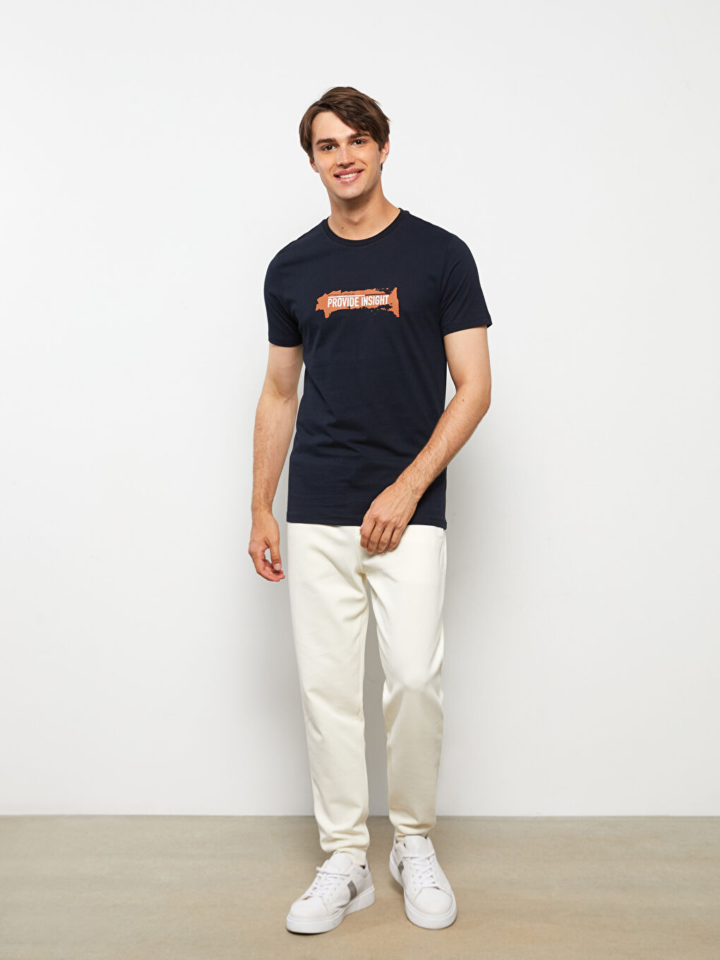 Lacivert Bisiklet Yaka Kısa Kollu Baskılı Penye Erkek Tişört-2