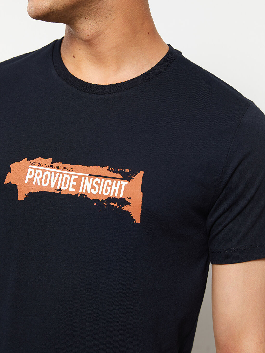 Lacivert Bisiklet Yaka Kısa Kollu Baskılı Penye Erkek Tişört-3