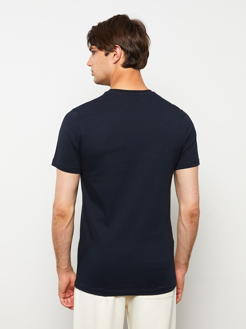 Lacivert Bisiklet Yaka Kısa Kollu Baskılı Penye Erkek Tişört-4