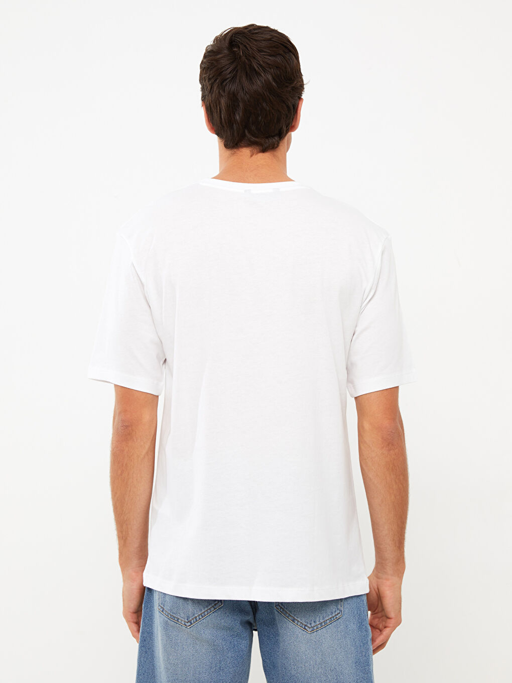 Beyaz Bisiklet Yaka Kısa Kollu Baskılı Penye Erkek Tişört-4