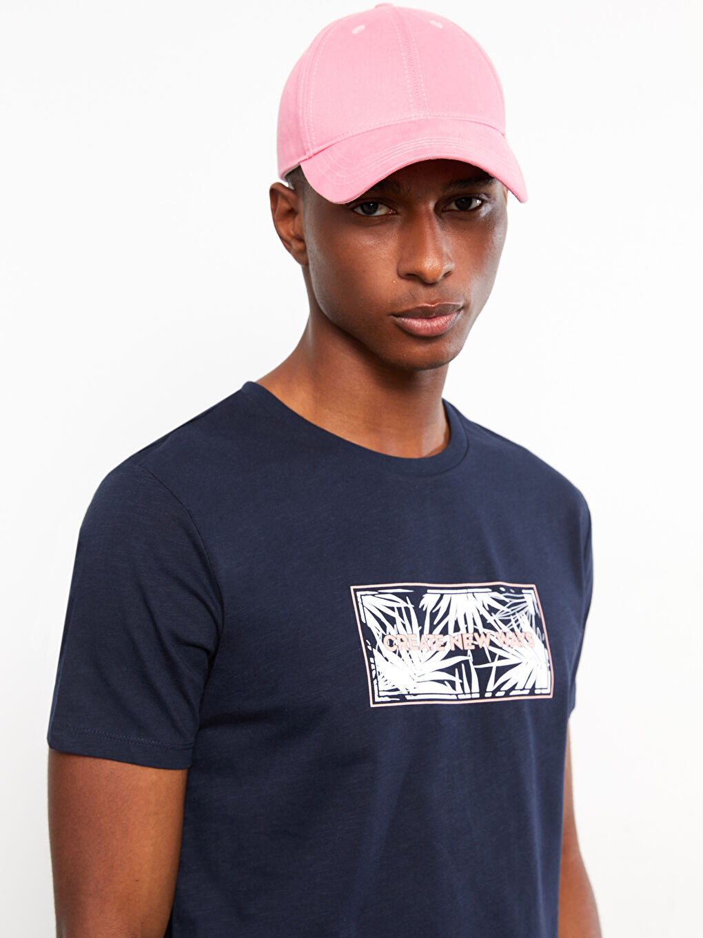 Lacivert Bisiklet Yaka Kısa Kollu Baskılı Penye Erkek Tişört-2