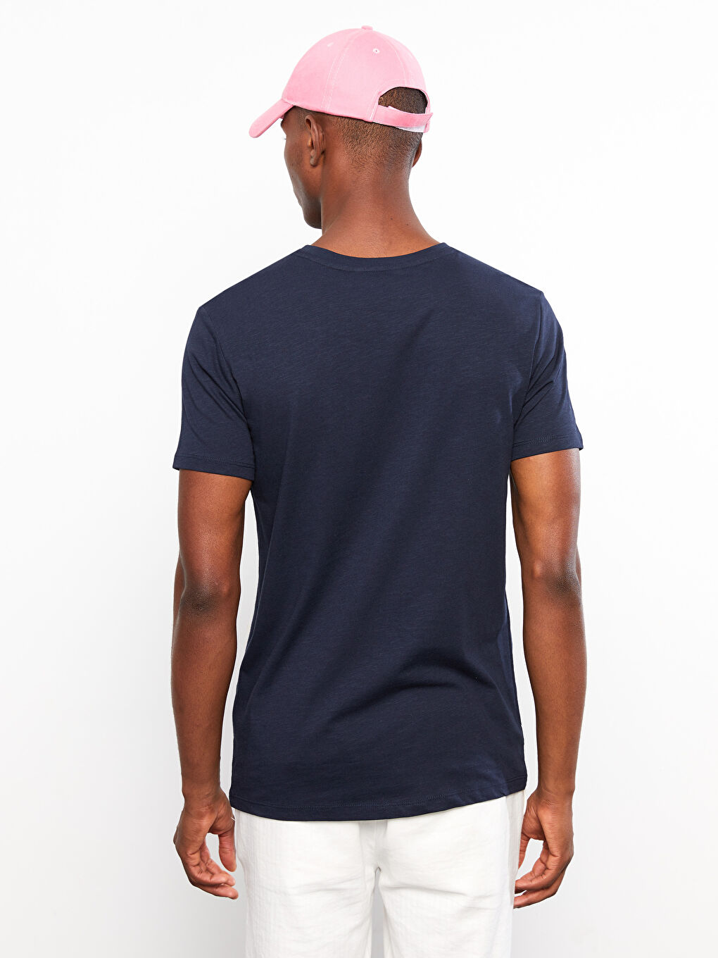 Lacivert Bisiklet Yaka Kısa Kollu Baskılı Penye Erkek Tişört-4