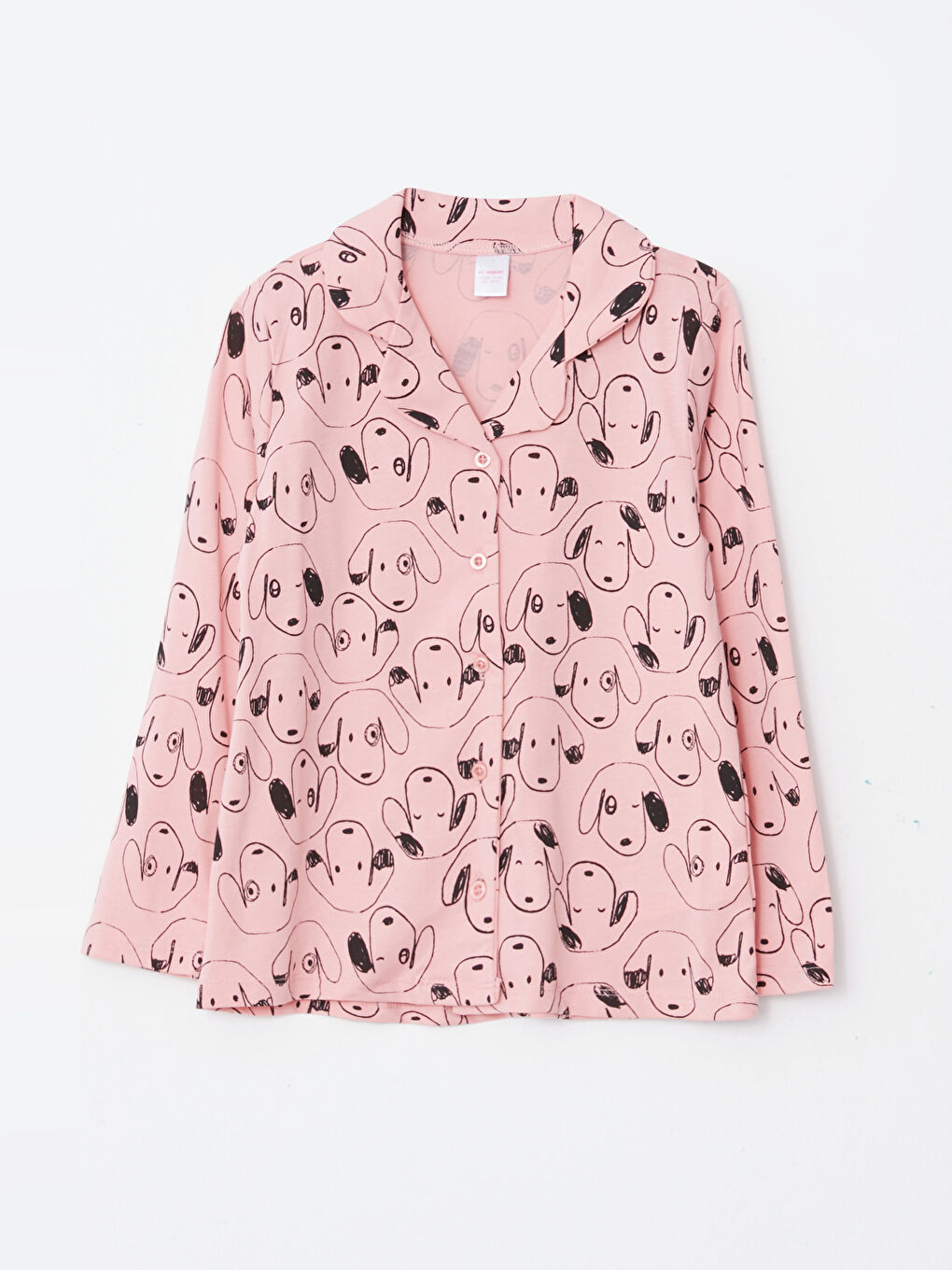 Pembe Gömlek Yaka Baskılı Uzun Kollu Kız Çocuk Pijama Takımı-1