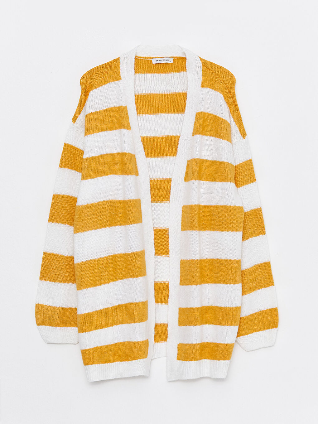 Sarı Şal Yaka Renk Bloklu Uzun Kollu Kadın Triko Hırka-5