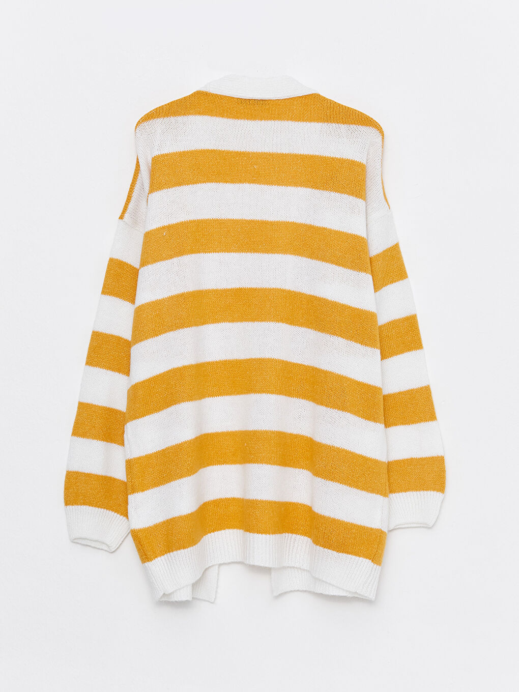 Sarı Şal Yaka Renk Bloklu Uzun Kollu Kadın Triko Hırka-6