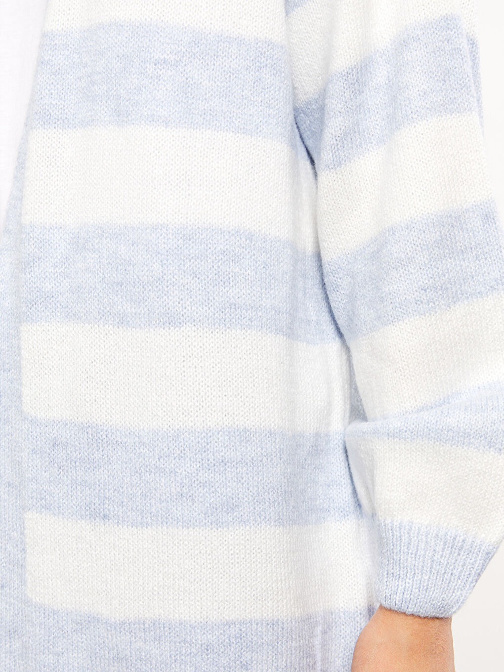 Mavi Şal Yaka Renk Bloklu Uzun Kollu Kadın Triko Hırka-3