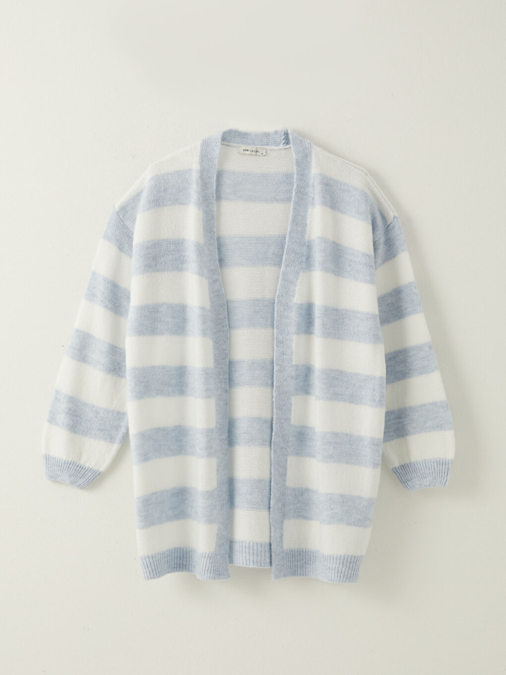 Mavi Şal Yaka Renk Bloklu Uzun Kollu Kadın Triko Hırka-5