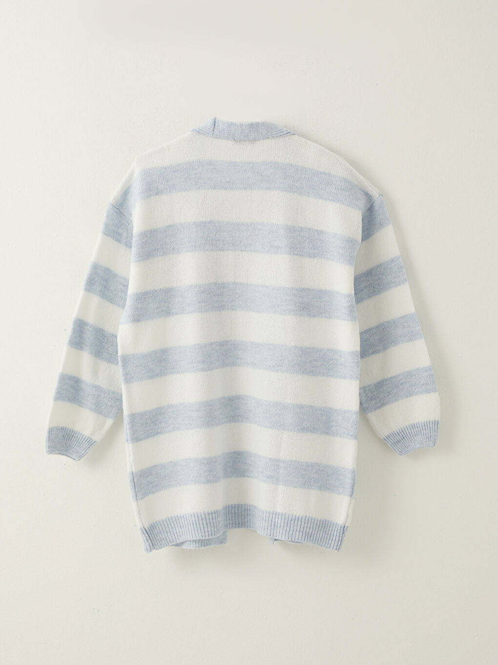 Mavi Şal Yaka Renk Bloklu Uzun Kollu Kadın Triko Hırka-6